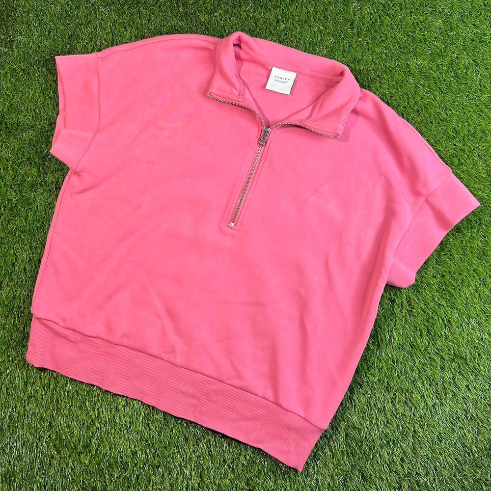 Varley Ritchie DoubleSoft Pink Half Zip Short Sleeve Sweatshirt Small